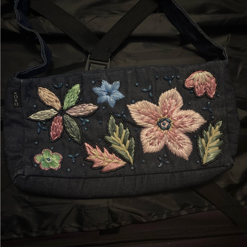 XOXO Denim Bag with Floral Embroidery vintage cottage core